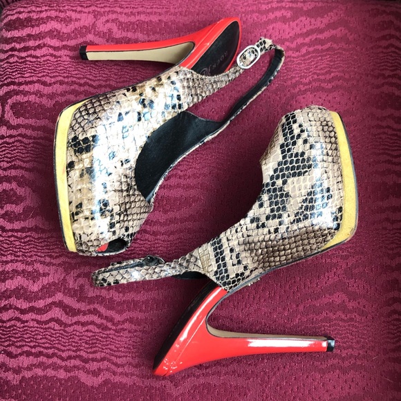 Rock & Republic Shoes - Peep toe sling back Snake skin pattern red heel
